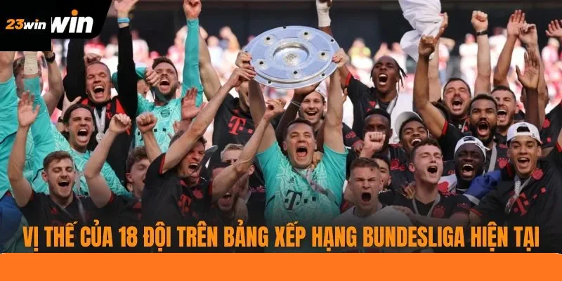 Vị thế của 18 đội trên bảng xếp hạng Bundesliga hiện tại
